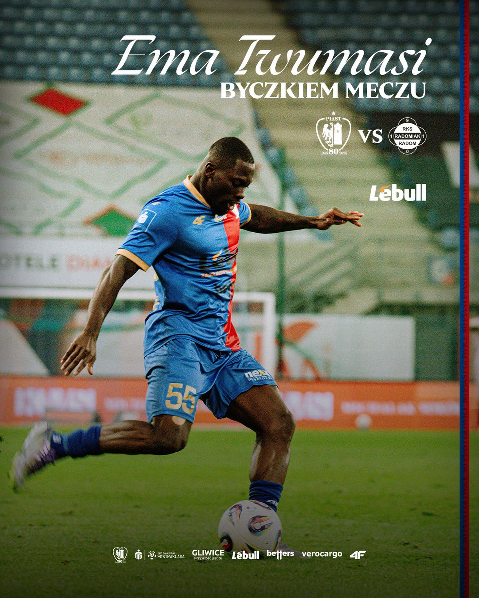 PiastGliwiceSA's tweet photo. Wszystko już wiemy! Ema Twumasi byczkiem meczu #PIARAD! 👏
@LebullPl https://t.co/vOjjXtju08