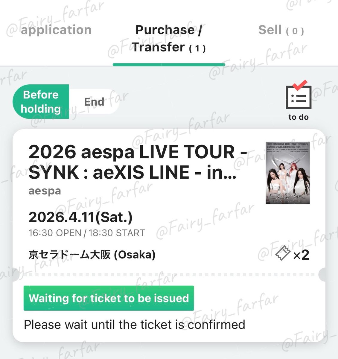 Fairy_farfar's tweet photo. WTS 
ปล่อยบัตรล็อตโต้คอน aespa ที่ Osaka รอบตรงกับวันเกิดพี่น่า จำนวน 2 ใบค่ะ
เรากดลงล็อตรอบที่ 3 ปล่อยใบล่ะ 3500  
สามารถมัดจำก่อนได้นะ 
#ตลาดนัดเอสป้า #ตลาดนัดaespa
#aespa_SYNK_aeXISLINEinJAPAN https://t.co/qiFZLbeRie