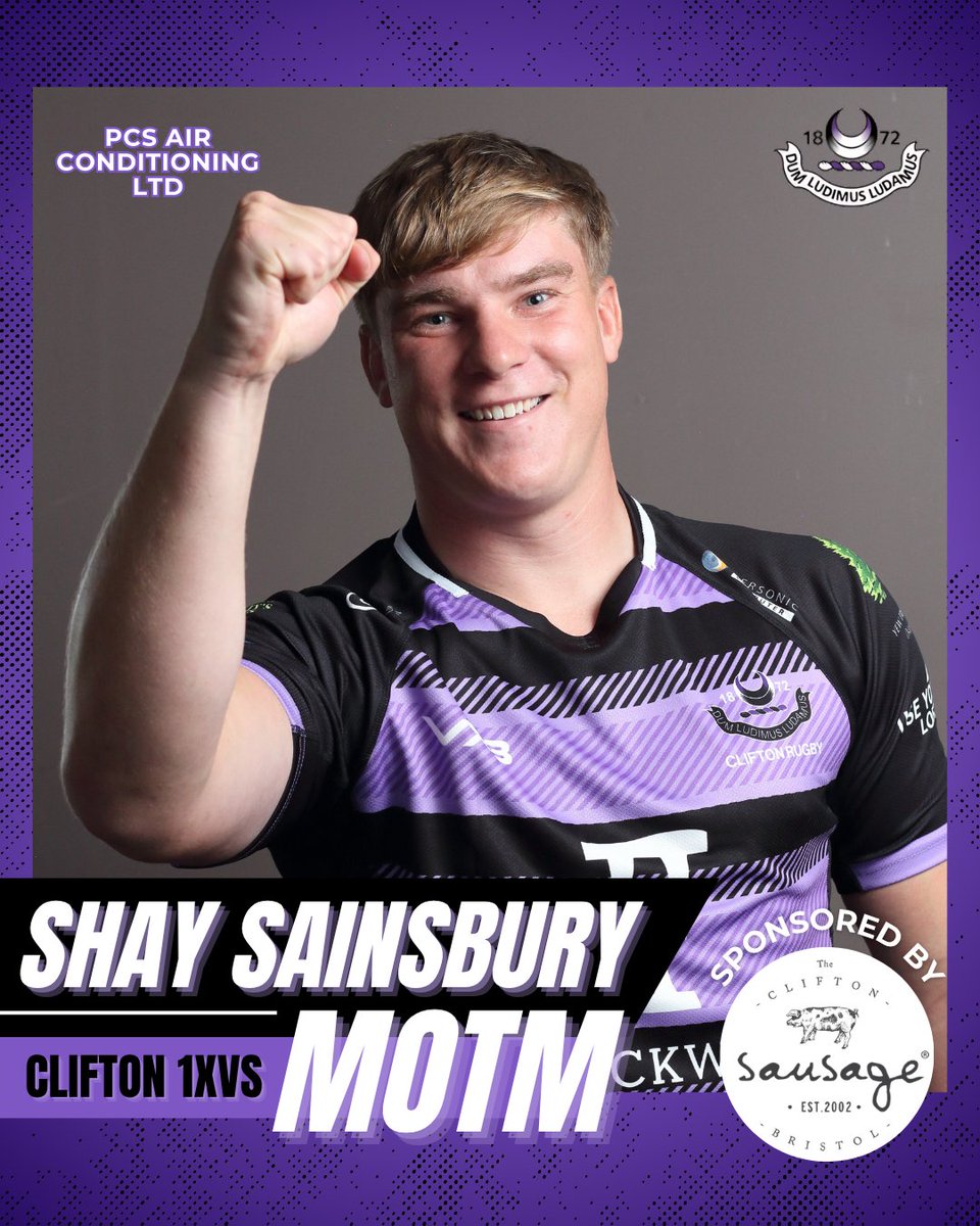 cliftonrugby's tweet photo. Congratulations to last weekend's MOTMs! 🤝
Clifton 1XVs - Shay Sainsbury sponsored by PCS Air Conditioning Ltd; 🏆 sponsored by @cliftonsausage
Misfits - Christiaan Packer; 🏆sponsored by @thatchers_cider
Well done all! ⚫🟣⚫
#cliftonrugby #menofthematch #cliftonsausage https://t.co/YQDUWtPCOX