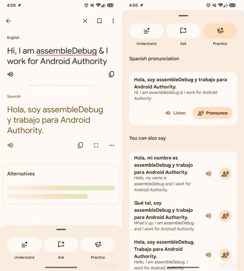 drbeel_techno's tweet image. #Google
ستتمكن قريباً من تعلم النطق الصحيح للغات المختلفة من خلال تحديث جديد لبرنامج الترجمة الشهير #GoogleTranslate كما في الصور.
حيث سيقوم البرنامج بعرض عينات صوتية لما تريد، ثم سيطلب منك تسجيل محاولاتك الخاصة ... بعد ذلك ستقوم خدمة الترجمة بتقييم نطقك وتقديم تصحيحات لتحسينه.