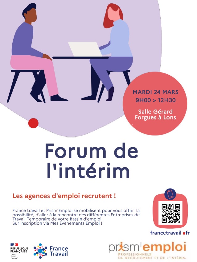 lasserre_michel's tweet image. 📢 RVD demain 24 mars à #Lons (64) pour rencontrer et échanger avec les agences intérim locales

✅ à vos CV !

👉 Inscription ici &amp;gt;&amp;gt;&amp;gt; lnkd.in/dwjTd4WW

#TousMobilisés #AvecFranceTravail
#Forum #Emploi #ETT #Intérim #TravailTemporaire #Béarn #PyrénéesAtlantiques