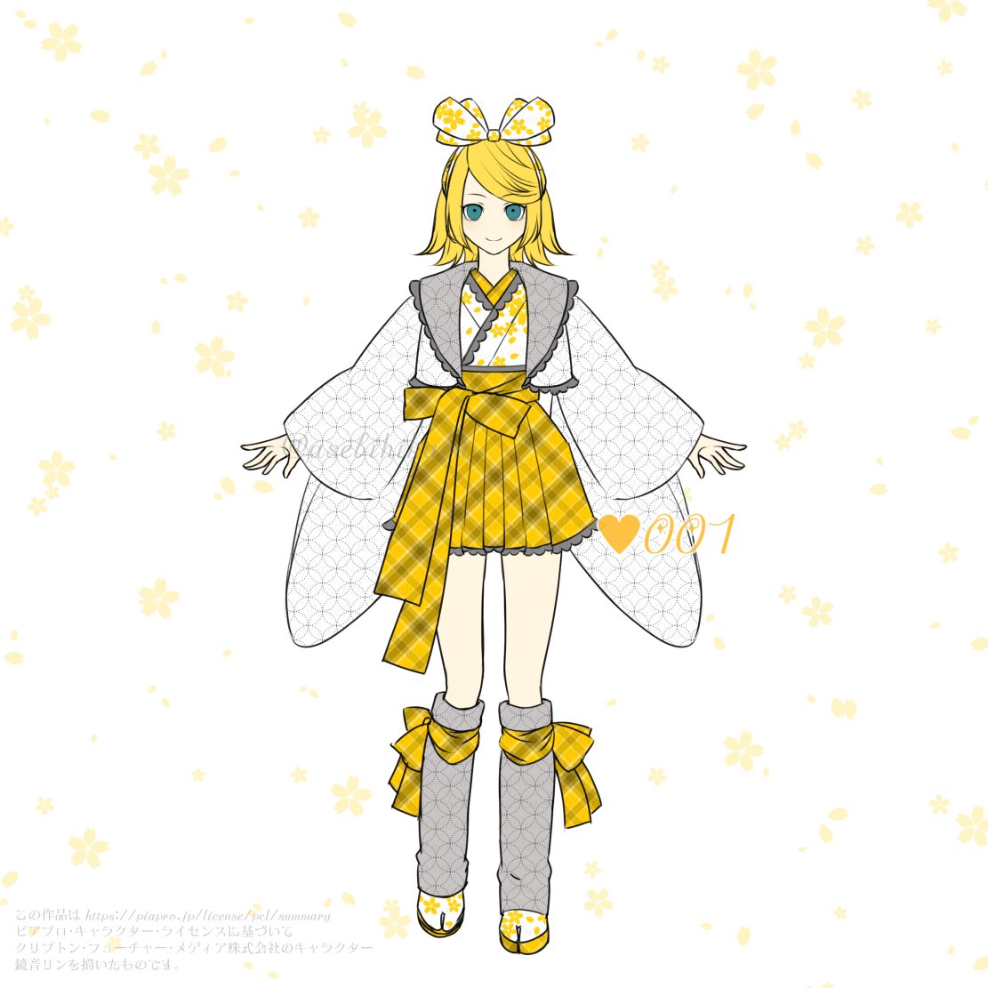 鏡音リン 「#ラフ描きお衣装デザイン何点描けるかな 001【和風】 #ファンアート #鏡音リ」|馬酔木ヒカル🖌🪭のイラスト