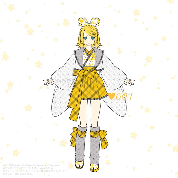 #ラフ描きお衣装デザイン何点描けるかな 001【和風】 #ファンアート #鏡音リン