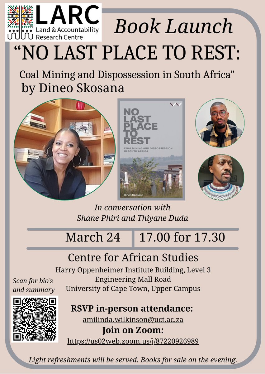 PLAASuwc's tweet photo. 🚀Attend the launch of @franstaar's book of 2025 tomorrow with our PhD student @ShanePhiri2 and our friends at @LarcUCT! https://t.co/pJZmszE0ym