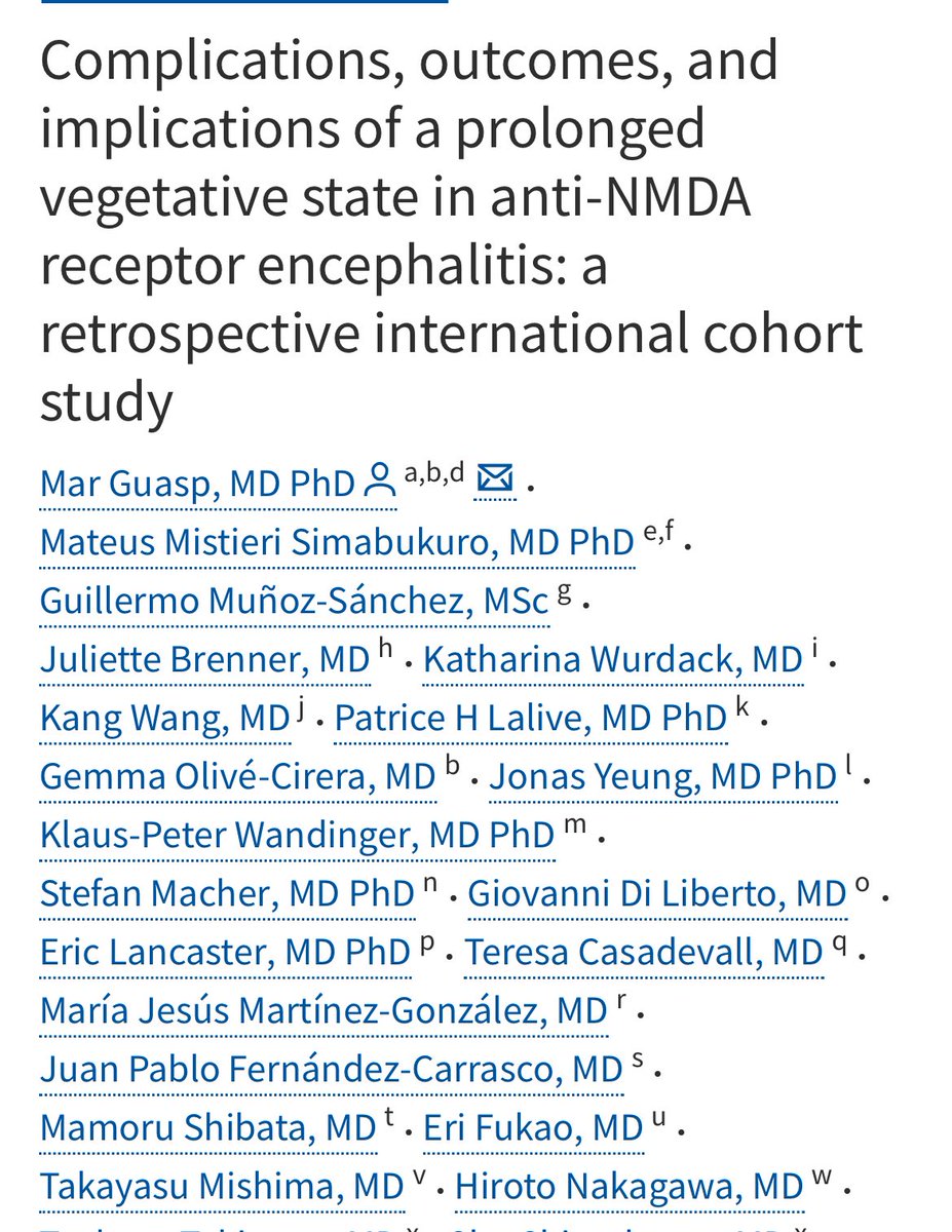 LidiaSabater1's tweet photo. #NMDA @hospitalclinic @ae_society @EANeurology @idibaps In anti-NMDAR encephalitis with prolonged disorders of consciousness (≥9 months)
👉about two-thirds achieved substantial or full recovery over long-term follow-up.
👉Older age and higher NEOS scores increase mortality https://t.co/WJAdMHhK0n