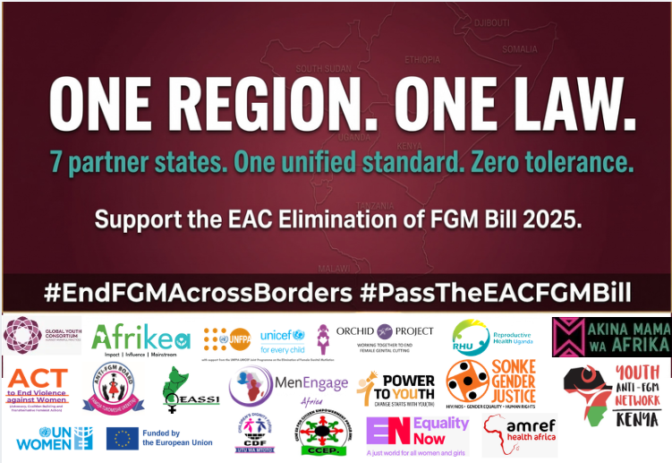 Afrikea_org's tweet photo. One region, one law.

The EAC Elimination of FGM Bill 2025 exists because girls don't stop at borders and neither should their protection. 8 partner states. One unified standard. Zero tolerance.

#Supportit 🔊 @GPtoEndFGM  @AFGMBoard @fgm_global @amwaafrika @SonkeTogether https://t.co/ayvSeDiQvi