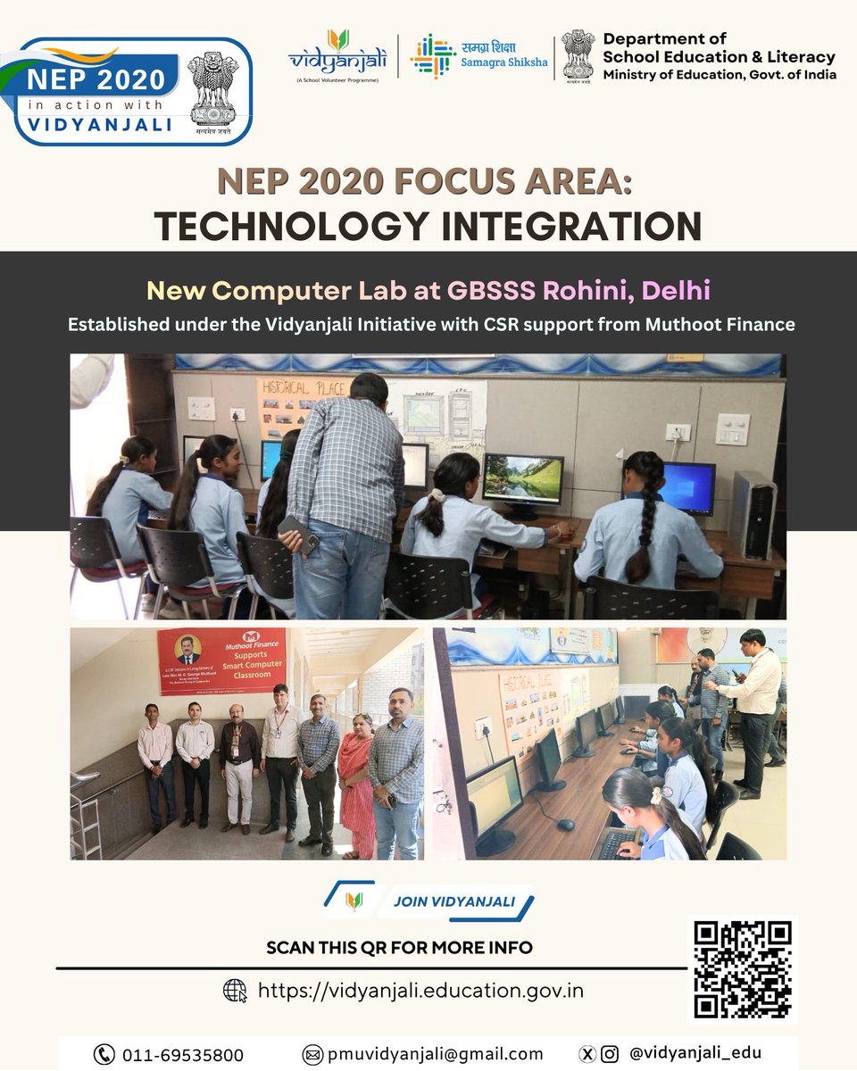 vidyanjali_edu's tweet image. Under the #Vidyanjali Initiative, a computer lab has been set up at GBSSS Sector 24, Rohini, Delhi, with #CSR support from Muthoot Finance, enhancing students’ access to digital learning and opportunities.

#JoinVidyanjali #NGO #CSRforEducation #MoE #SSA
