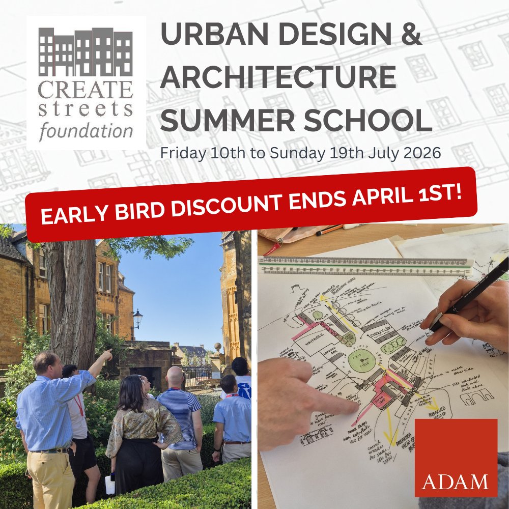 CreateStreetsFN's tweet image. 📢 The early bird window is nearly over! Apply for our Summer School this week to secure the reduced rate createstreetsfoundation.org.uk/creating-place…

@ADAMarchitectur @createstreets #sherborne #summerschool #urbandesign #architecture #learnwithus #createstreets