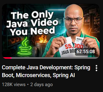 ChillxxLife's tweet photo. Telusko just dropped an insane 63-hour full Java dev course FREE on YouTube!
Who's your favorite Java creator? Drop it below π
#Java #SpringBoot #Telusko #Programming https://t.co/qpdqOczqJW