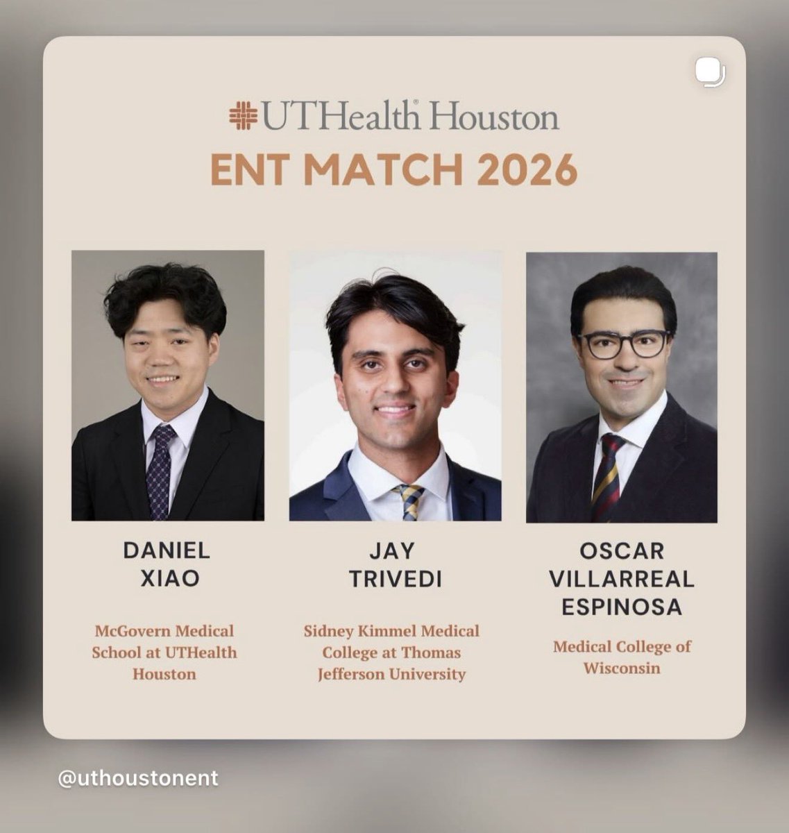 OscarIVE97's tweet photo. Excited to announce that I matched into Otolaryngology-Head and Neck Surgery at the @UTHealthHouston. Couldn’t be happier! 

Thank you @MedicalCollege, Milwaukee became my home for these past 4 years and has a special place in my heart.

#otolaryngology #lmsa https://t.co/sptHCyuUE9