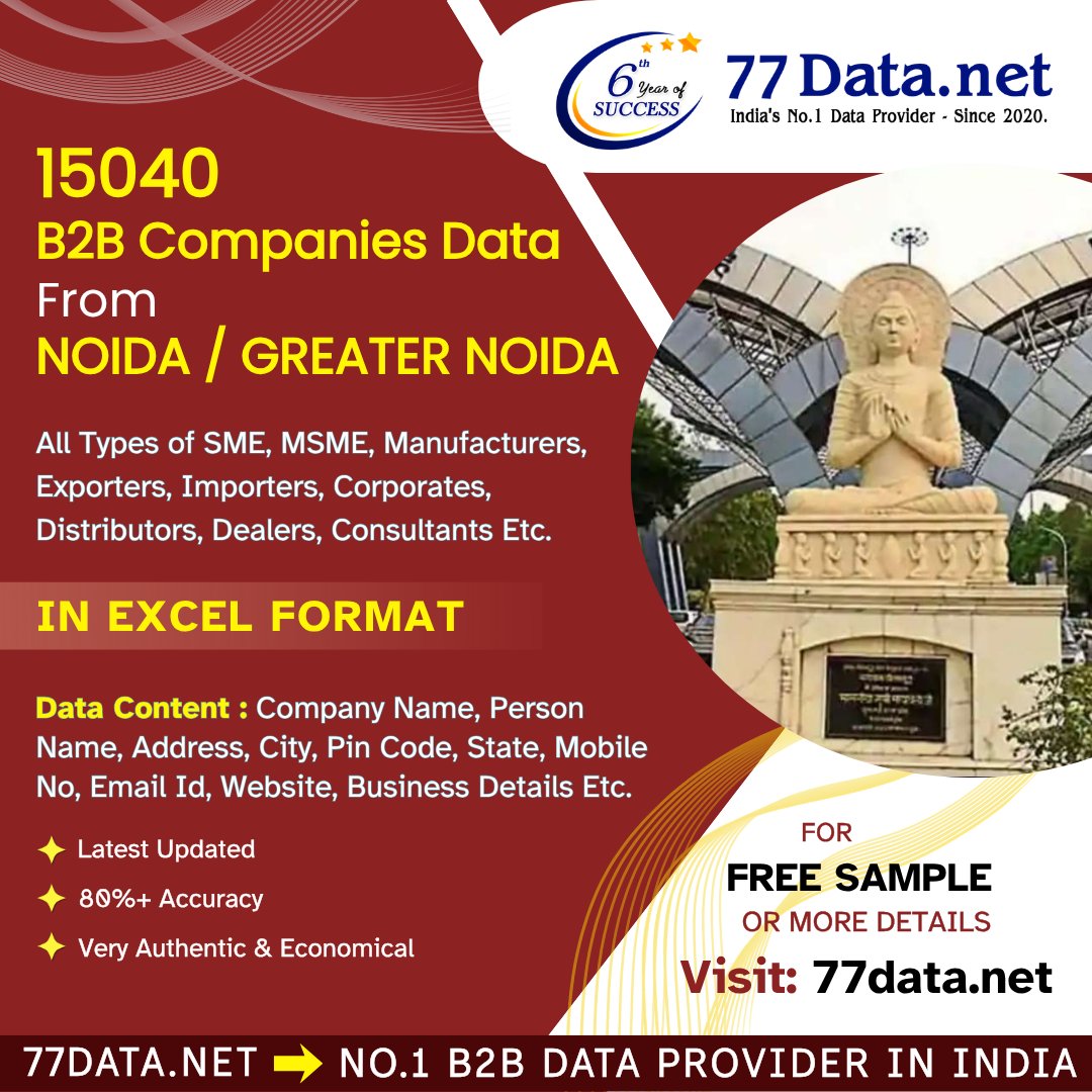 77dataN's tweet photo. Get access to 15,000+ verified B2B company data from Noida &amp; Greater Noida.
Perfect for boosting your sales pipeline, marketing campaigns, and business expansion — all in easy-to-use Excel format.
Grab your FREE sample today
Call/WhatsApp: 8920604951
#B2BData #NoidaBusiness https://t.co/KwxYsMqM89