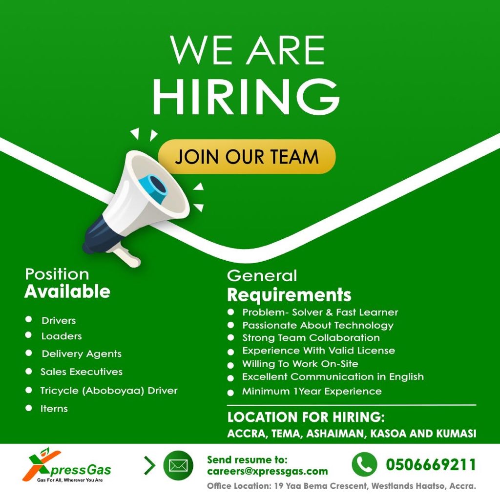 XPRESSGASGH's tweet photo. We’re hiring! 
Join our team and be part of a company that’s powering homes and making a difference every day.

Apply now or tag someone who would be a great fit! https://t.co/EkZzJAWkXK