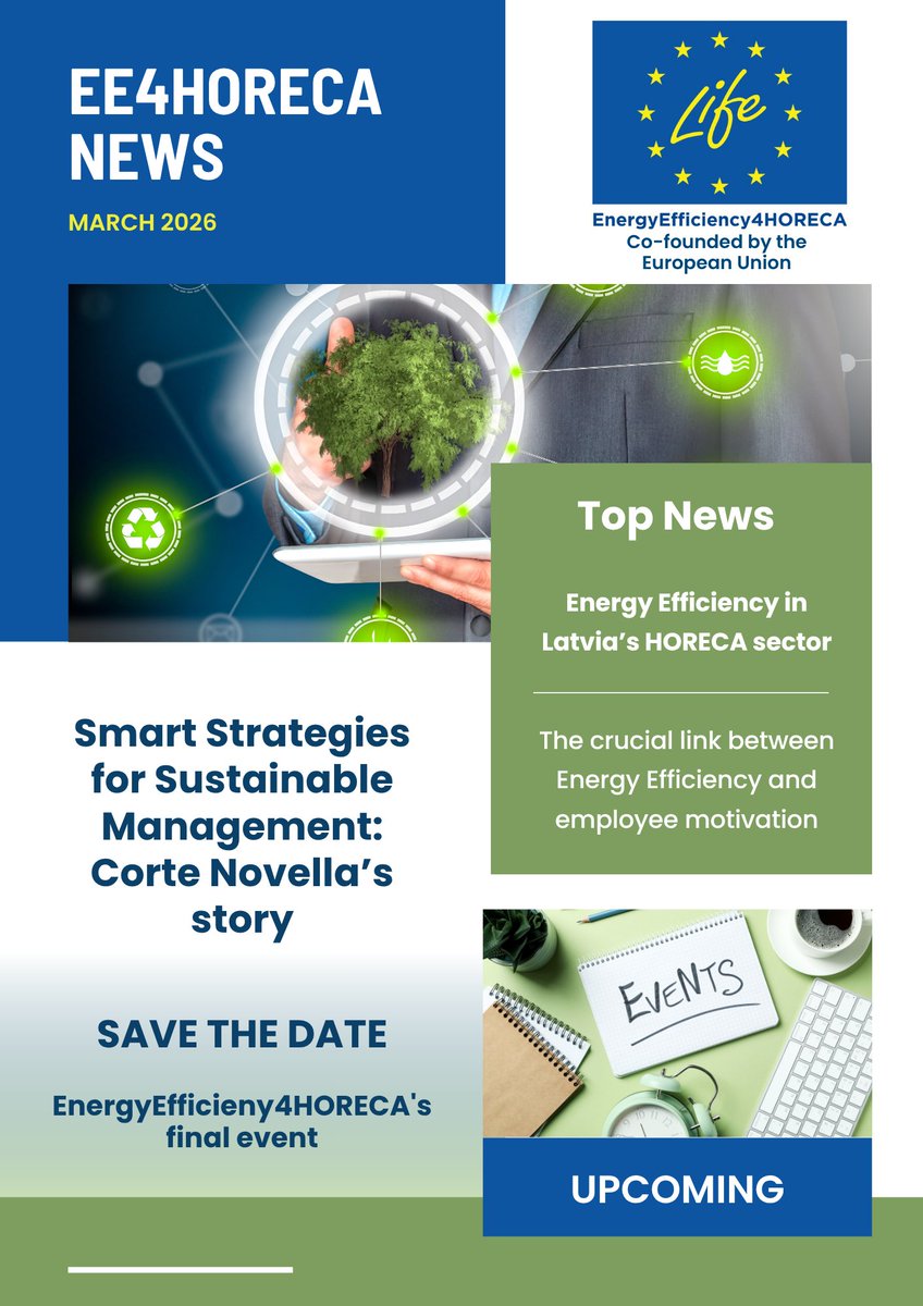 EE4Horeca's tweet photo. The March edition of the EE4HORECA newsletter is out, bringing updates, insights, and activities that support #energyefficiency across the HORECA value chain.

Here the full newsletter with insights to help businesses move forward: https://t.co/exKYVtdZxm https://t.co/kVkN15ECsp
