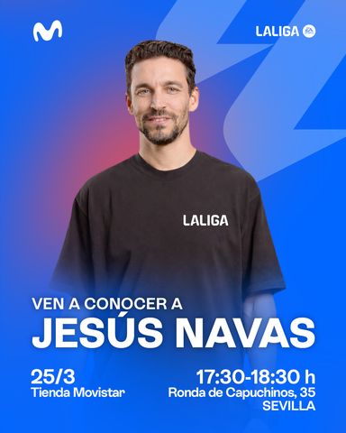 Sevilla se prepara para recibir a una auténtica Leyenda de <a href="/LaLiga/">LALIGA</a>

Nuestra tienda Movistar será el punto de encuentro para los aficionados con la visita de <a href="/JNavas/">Jesús Navas</a>, que compartirá un rato único con fans entre fotos, firmas y mucho fútbol.

Gracias a todos los que os acerquéis 💙