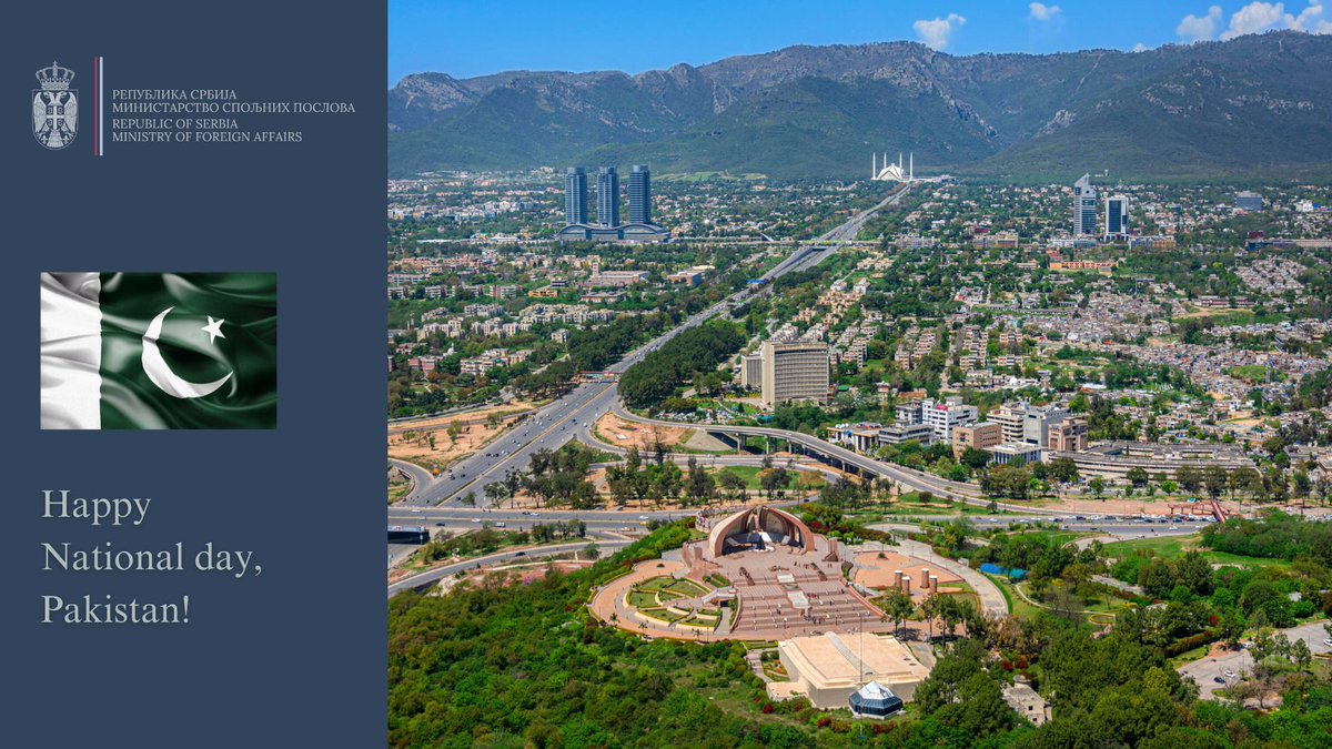 MFASerbia's tweet image. As the Islamic Republic of #Pakistan marks its #NationalDay, #Serbia congratulates their people, government and our counterparts at @ForeignOfficePk.