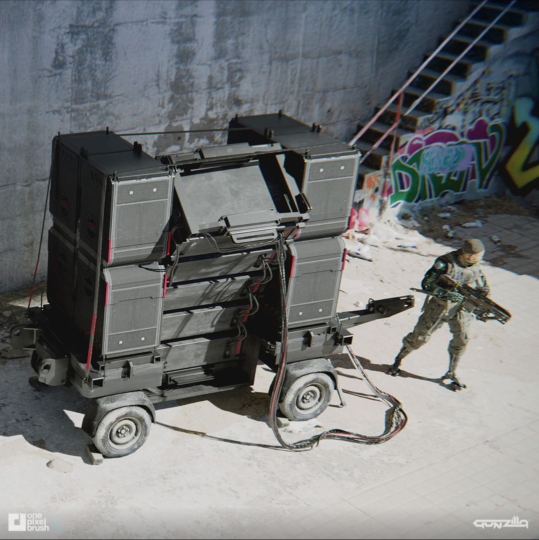 onepixelbrush's tweet image. Speaker props designs for #OffTheGrid 🎵🔊We leaned heavily into a heavy-duty look - designed to turn your eardrums into dust before the enemy even sees you coming. Thank you Gunzilla &amp;amp; Nikolas Gekko!

CA: Daniele Solimene
CD: Shaddy Safadi

#OTG #Scifi #ConceptArt #Hardsurface