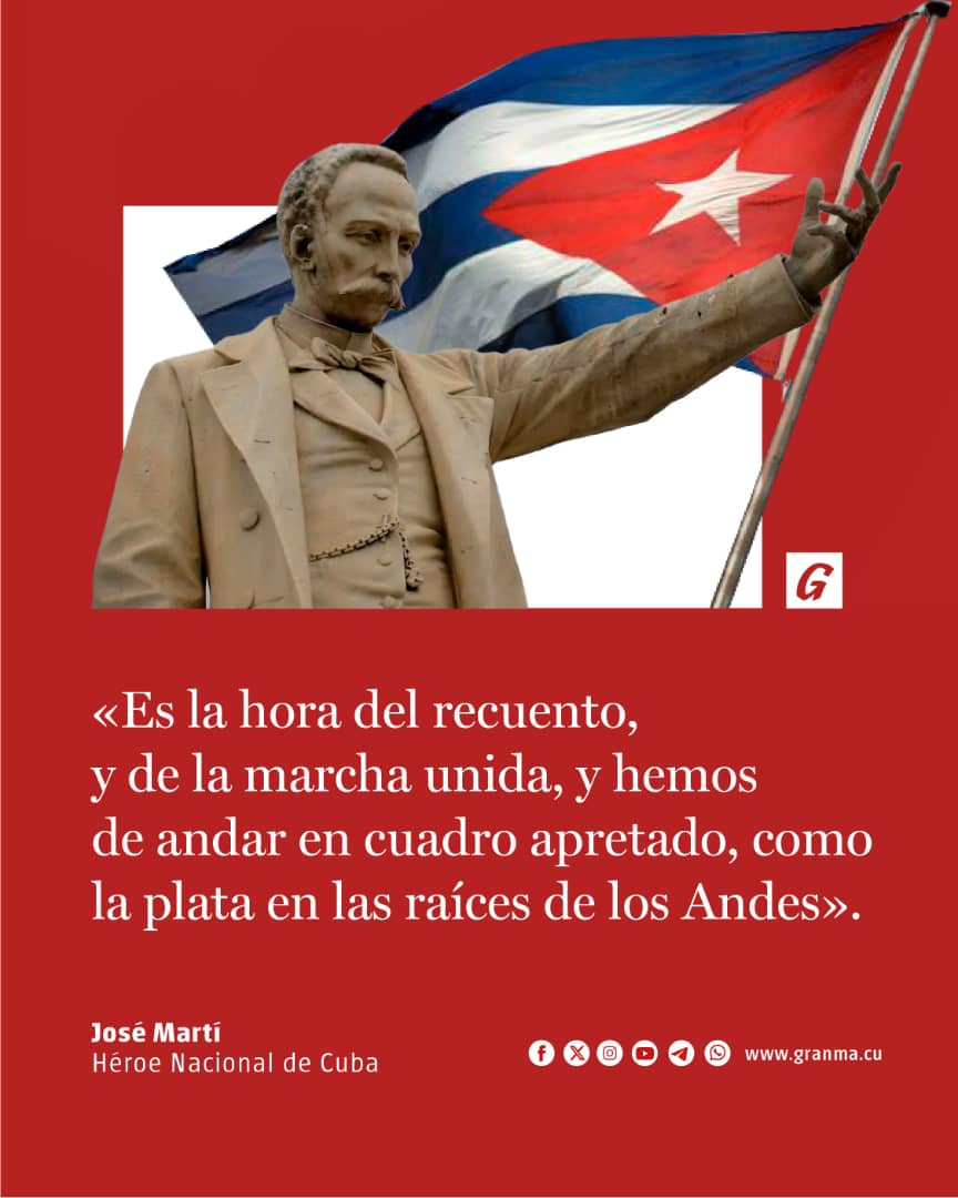✨🇨🇺  
«Es la hora del recuento, y de la marcha unida…» — José Martí, Héroe Nacional de Cuba.  
Un recordatorio de dignidad, unidad y fuerza que nos inspira a seguir adelante como la plata en las raíces de los Andes.  
JoséMartí #Cuba #Unidad #CubaEstáFirme