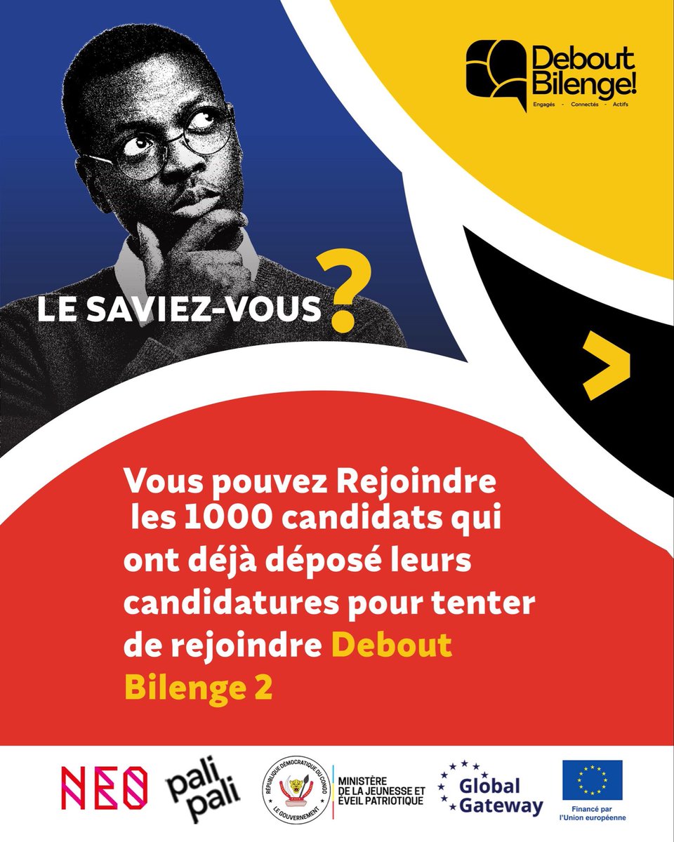 💡Vous pouvez vous aussi candidater en cliquant sur ce lien👉🏽allinks.click/DeboutBilenge2…

Il ne vous reste que 12 jours ☺️⏳

#deboutbilenge #cohorte2 #ueenrdc #db