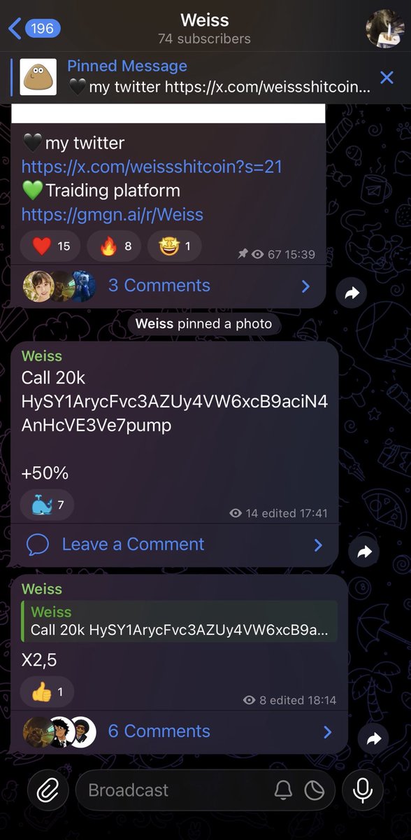 WeissShitcoin's tweet image. there will be calls and much more in my telegram channel, come on in)
#call #meme #SolanaGems 

t.me/weissShitcoin