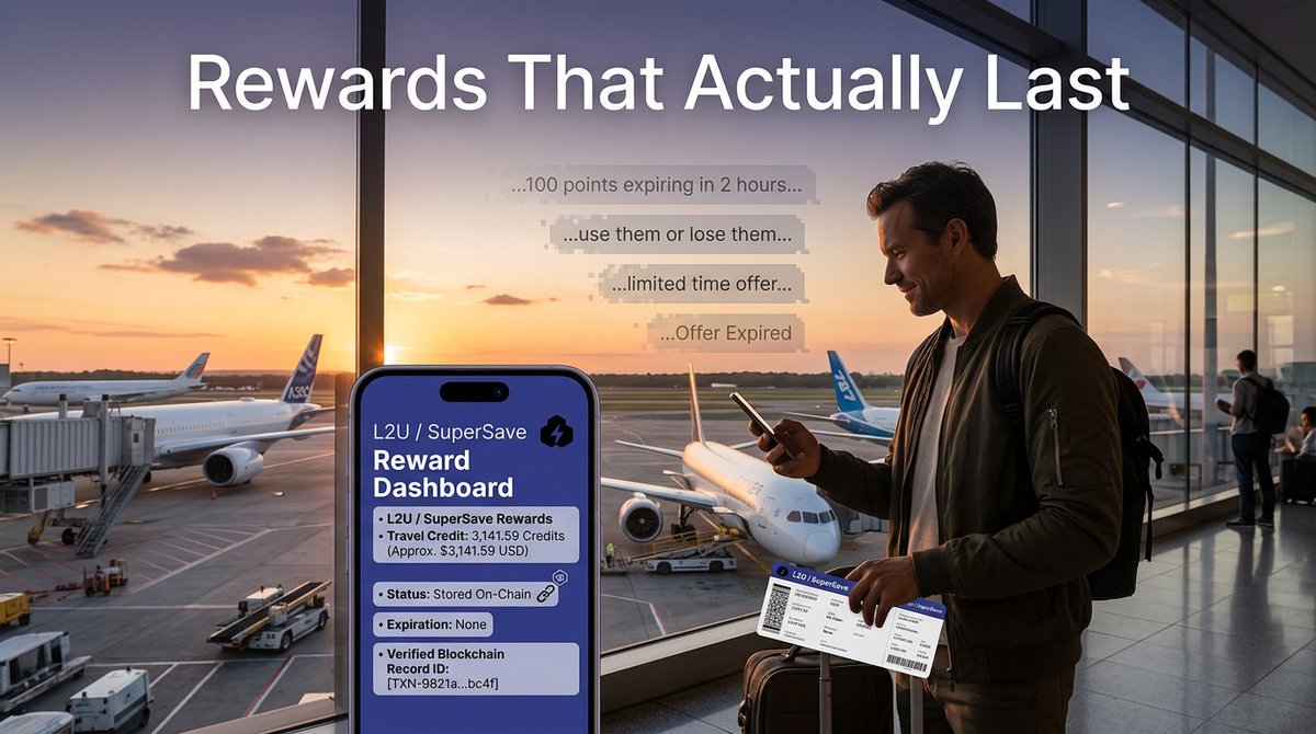 SuperTrust_SUT's tweet photo. Travel rewards that expire in the fine print aren’t real rewards. ✈️
L2U and SuperSave store your earned credit on-chain persistent, verifiable, and always building toward real value across the SuperTrust ecosystem. 🔗💳
#L2U #SuperSave #SuperTrust #Blockchain #Web3 #TravelRewards #DigitalAss