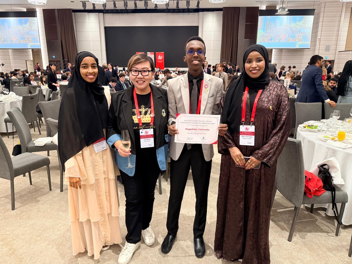 Samira Yusuf and Sabirin Elmi, senior law students at <a href="/MogUniver/">Mogadishu University | جامعة مقديشو</a> and their coach Ibrahim,  have made history as the first and only Somali team participated ever and in 23rd Willem C. Vis International    Commercial Arbitration Moot, held in Hong Kong.
Congrats to our team!