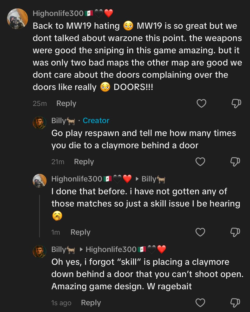 ItsBillyGOAT_'s tweet photo. Real conversation with a human who likes MW19: https://t.co/6zycqtUVse