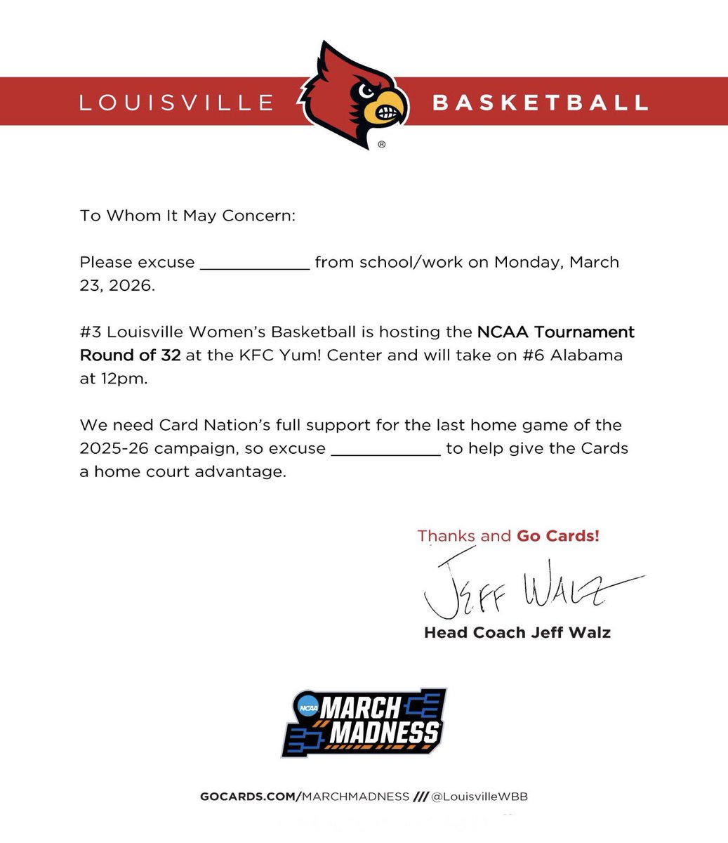 ConnieLeonard's tweet image. Taking @CoachJeffWalz up on his offer to get out of class to support @UofLWBB_  #letsgo