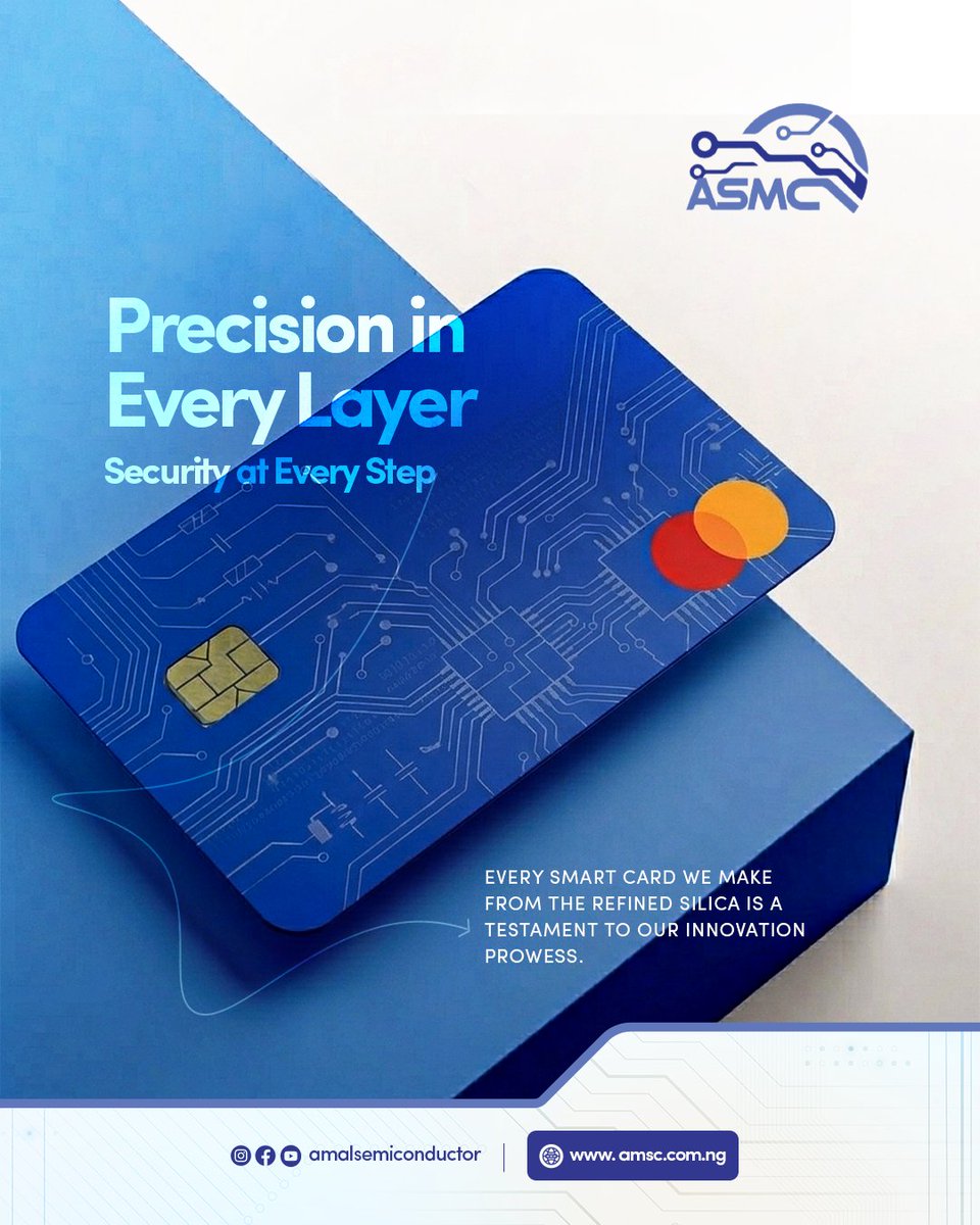 AmalSemicon's tweet image. Every smart card we produce reflects our commitment to Nigerian innovation and world-class engineering.

 Discover how we are securing Africa’s digital future. Visit info@asmc.com.ng to learn more.

#ASMC #SmartCardTechnology #DigitalSecurity #MadeInNigeria #SemiconductorAfrica