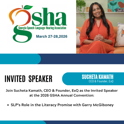 ExQKnowHow's tweet photo. Sucheta Kamath, Executive Function Specialist is excited to join Dr. Garry McGiboney to present the  SLP's role in the Literacy Promise at the upcoming GSHA Annual Conference. https://t.co/9ajWzHqU1H