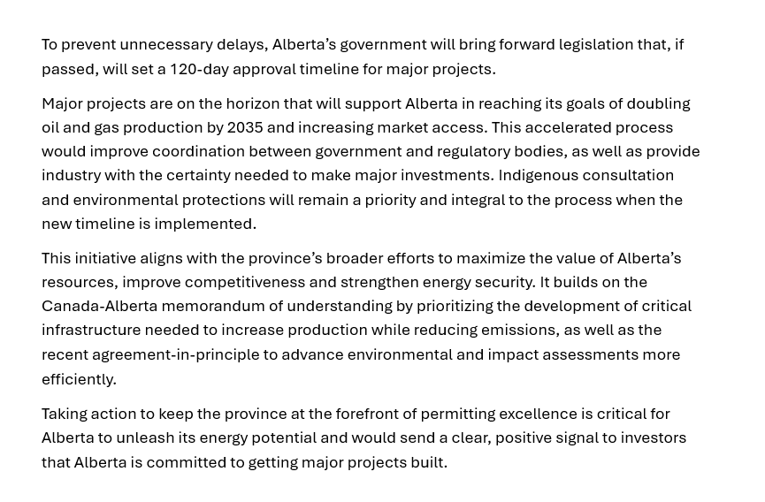 cspotweet's tweet photo. Alberta setting a new 120-day approval timeline for major projects.

It aims to help double oil and gas production by 2035 and increase market access. 

https://t.co/zQDoMarHQ2 https://t.co/tDuFVqUdkv