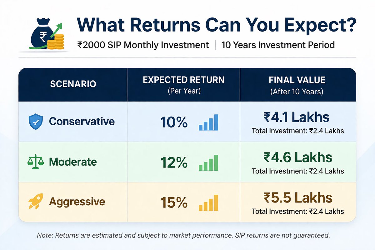 invehelp's tweet photo. What if ₹2000/month could turn into lakhs in 10 years? 🤯

10 Years SIP = ~₹4.6 Lakhs
20 Years = ~₹20 Lakhs
30 Years = ₹1 Crore+ https://t.co/sm0aoH05UA