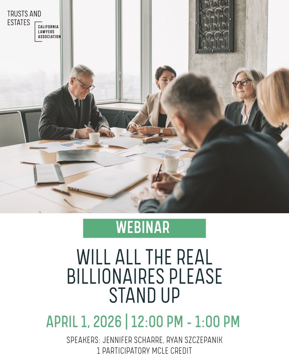 🎤 Meet the Speakers

Jennifer Scharre, Partner at Coblentz Patch Duffy &amp; Bass

Ryan Szczepanik, Senior Wealth Strategist at BNY Wealth and former law firm shareholder

Listen to our experts on April 1 from 12 PM - 1 PM: calawyers.org/event/webinar-…