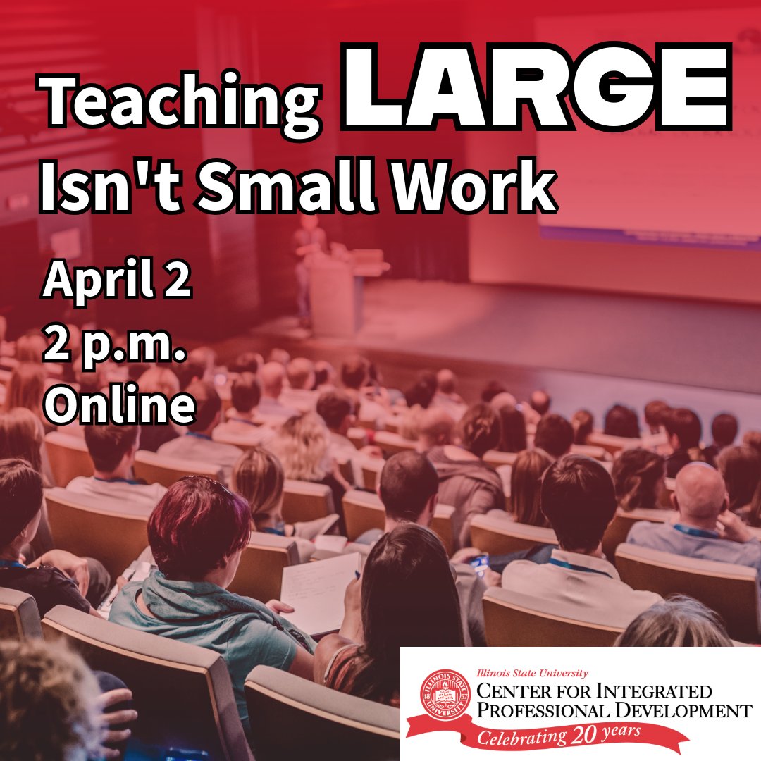 ProDevISU's tweet image. Teaching LARGE Isn't Small Work!
Large class instructors, this workshop is for you. Join us for a conversation about what meaningful support looks like for instructors who teach large groups.
Register by April 1 at prodev.illinoisstate.edu/programs/works…

#StudentSuccess #EducatorSupport