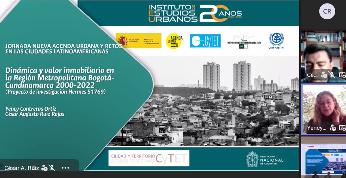 IEU_UNAL's tweet photo. #Análisis Como resultado de su proyecto de investigación, la directora del @IEU_UNAL, @YencyContreras y el profesor de la @fibogunal,  @caruizro , presentaron la ponencia: "Dinámica y valor inmobiliario en la Región Metropolitana Btá - C/marca 2000- 2022". https://t.co/XuQKj2DMni