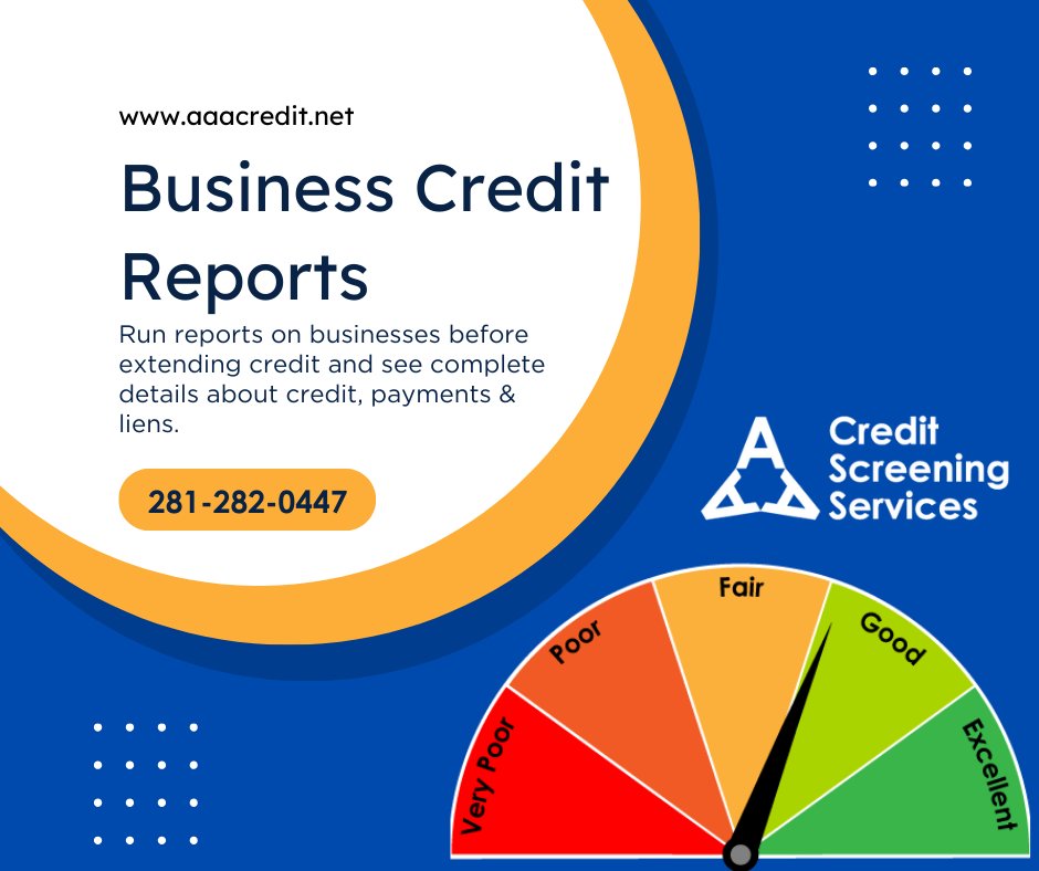 AAACreditScreen's tweet photo. AAA Credit Screening Services provides CreditSafe business credit reports that includes comprehensive information about businesses, their credit lines, payment beyond terms and a risk score.  
https://t.co/meg311pABr

#businesscredit #creditreport #creditscore https://t.co/GHHQpAtIcm