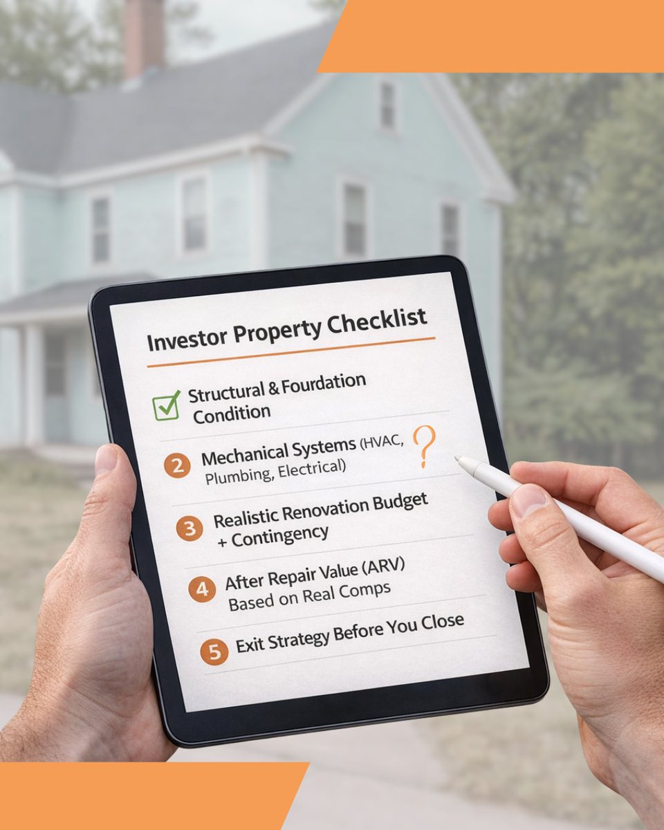 mcphersondevco's tweet photo. Before you buy a fixer-upper, check the fundamentals.
Structure. Systems. Budget. ARV. Exit strategy.
Smart investing starts with discipline not emotion.
#RealEstateInvesting #InvestorTips #McPhersonDevelopment https://t.co/VzSl1oAq3P