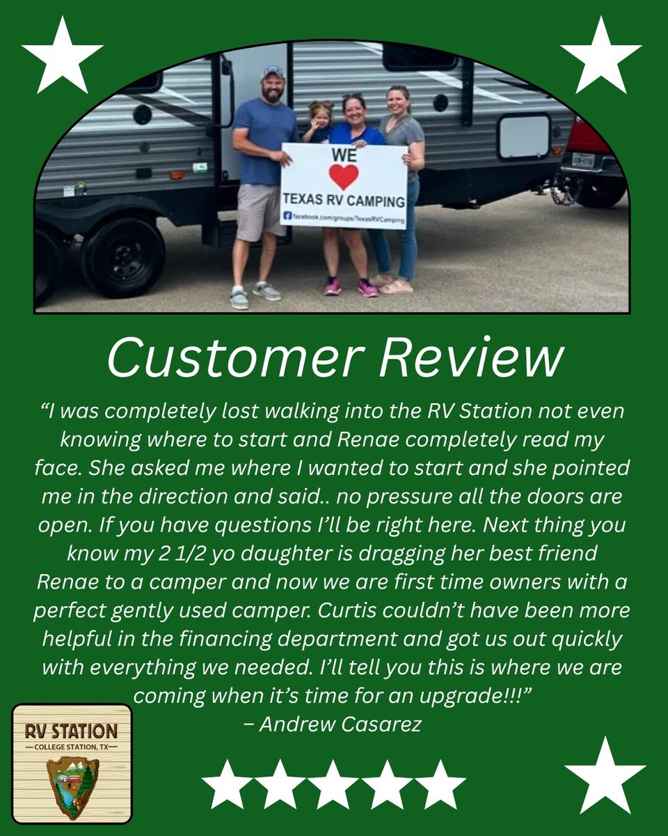 Finding the perfect camper doesn’t have to be stressful at RV Station College Station ⭐ It’s always great helping first-time RV owners start their camping journey!

Check us out! 🔗 rpb.li/jq83

#RVStationCollegeStation #FirstTimeRVer #HappyCampers