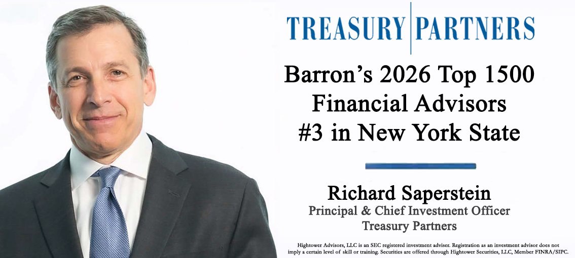 TreasPart's tweet photo. We are pleased to announce that Richard Saperstein and Treasury Partners have been ranked #3 in New York State on Barron's 2026 Top 1500 Financial Advisors list. This marks over 20 consecutive years that Richard has been recognized by Barron's. https://t.co/DQi3xg28z6