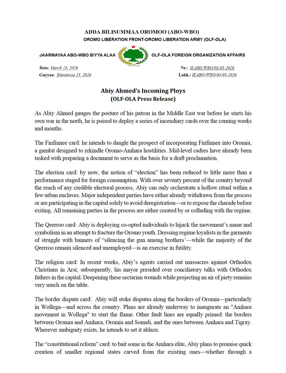 Oromo Liberation Army OLF-OLA tweet media