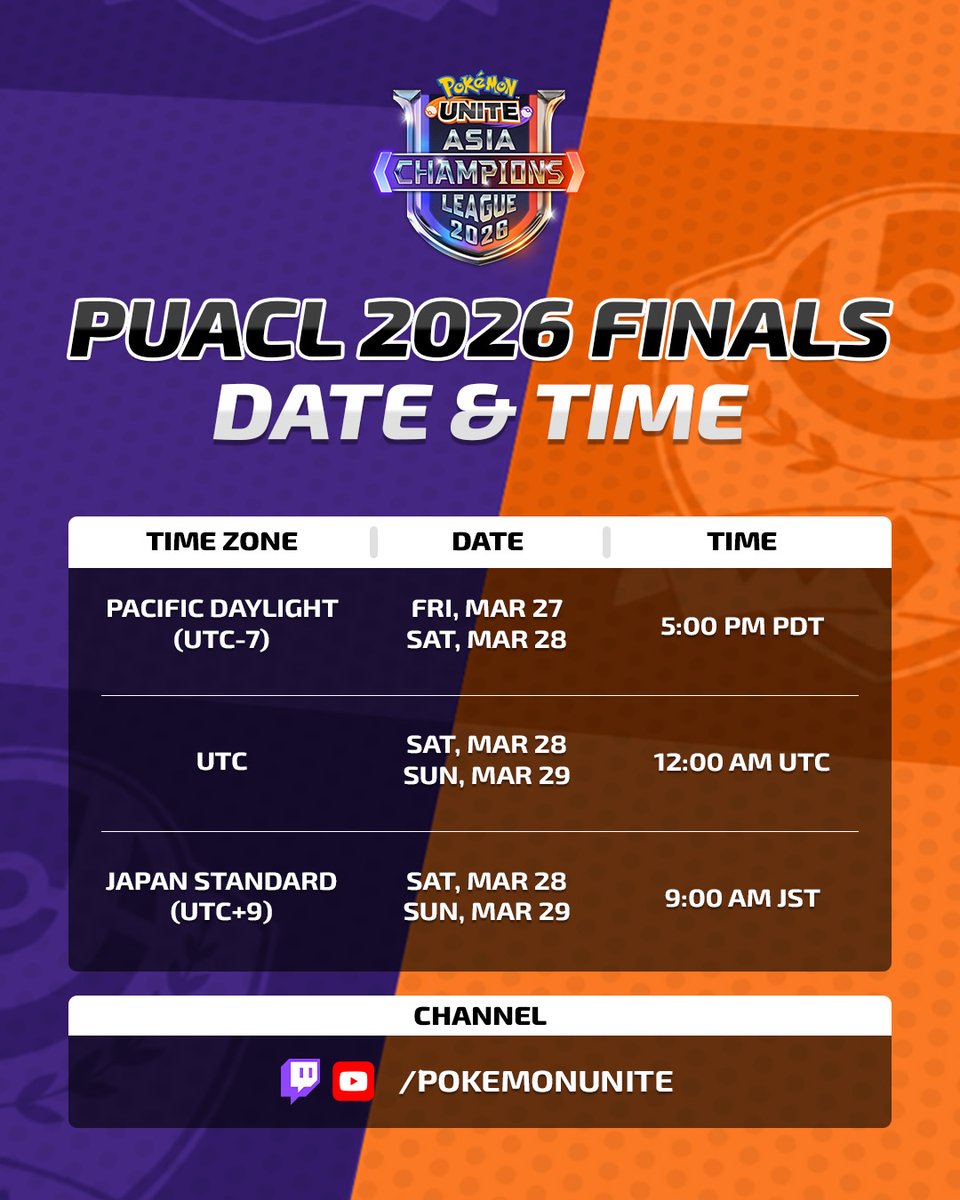 The #PUACL2026 FINALS are this weekend in Yokohama, Japan! 🌸

Make sure you're tuning in at the right dates and times to see which #UNITEesports team qualifies for the World Championships! 👀

📺: twitch.tv/pokemonunite