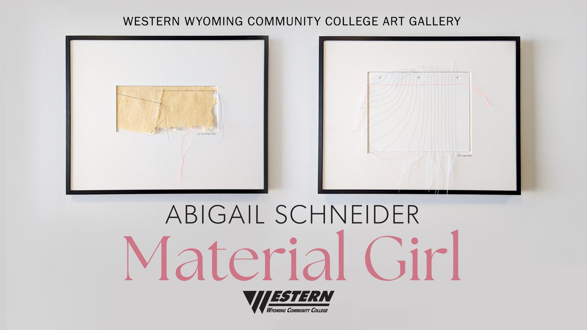 WesternWyoCC's tweet photo. Casper Wyoming Artist and gallerist Abigail Schneider will be Western Wyoming Community College's next featured artist in the Art Gallery on campus. Schneider’s exhibition “Material Girl” will be on display in Western’s Art Gallery from March 20 through May 1.

Learn more at https://t.co/RksTMFtetf
