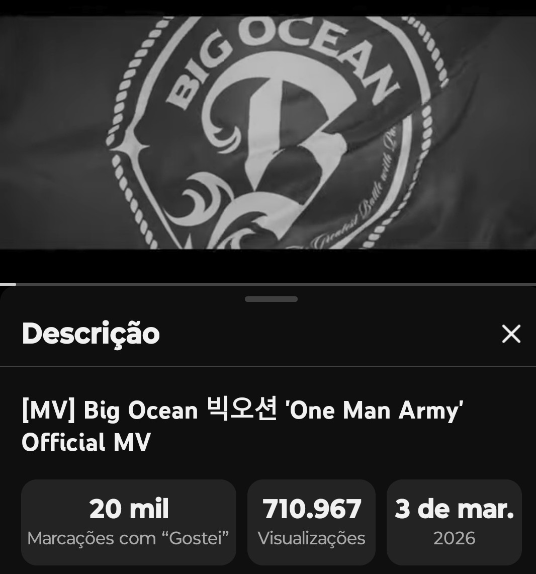O MV de “One Man Army” ultrapassou 700 mil visualizações 

Parabéns, Big Ocean, por mais essa conquista incrível 🎉👏

#OneManArmy #BigOcean