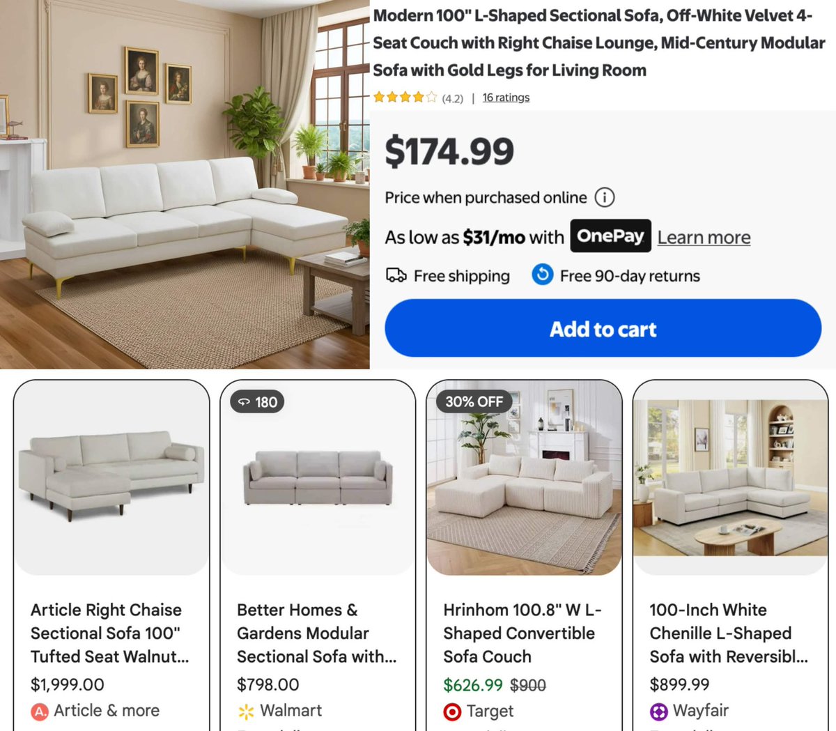 GlitchedDeals's tweet photo. $175 L-SHAPED SECTIONAL COUCH 

Walmart just listed this 100-inch sofa for much cheaper than other stores

Similar couches are selling for $600+ at stores like Target and Wayfair

Free shipping included with purchase

https://t.co/Fy3uAVWiT7 #ad https://t.co/qaqEiHwubL