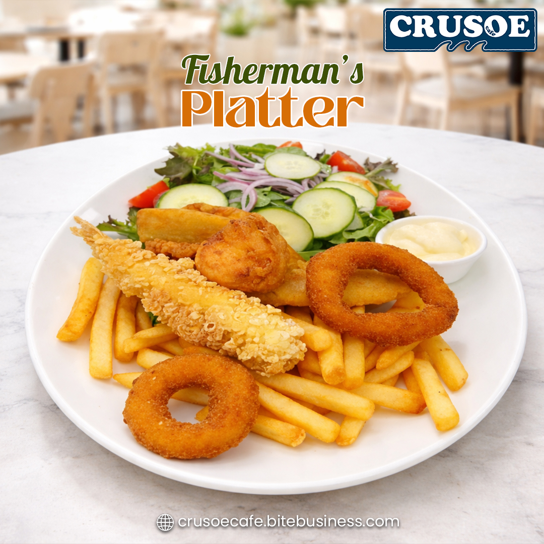 Crusoecafe's tweet image. Crispy fish, golden prawns &amp;amp; bold coastal flavors—this fisherman’s platter is seafood heaven! 🐟🍤🔥

#FishermansPlatter #SeafoodLovers #FriedFish #Prawns #Foodie #SeafoodCravings #CrispyDelight

crusoecafe.com.au/menu/