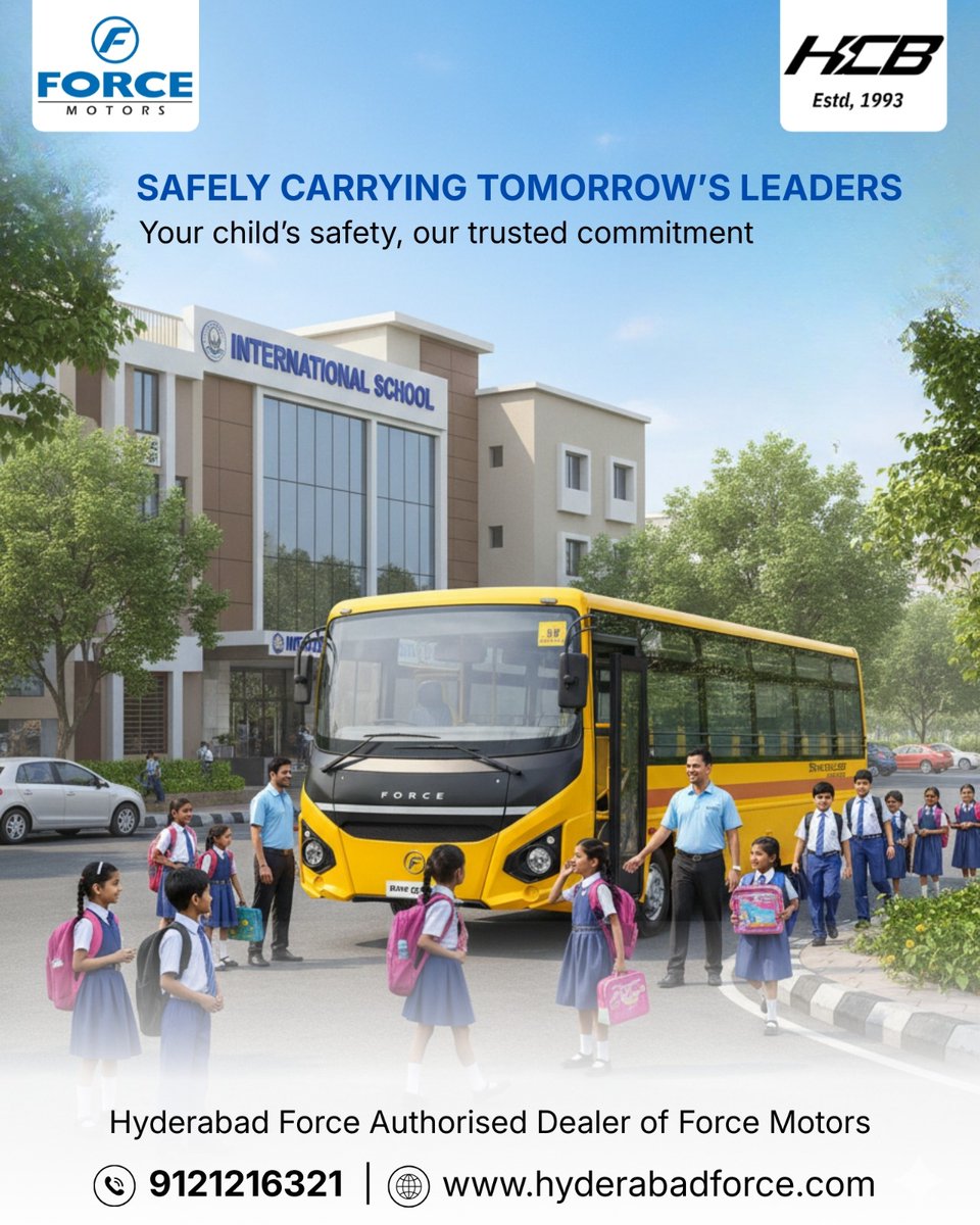 force_hyderabad's tweet image. SAFELY CARRYING TOMORROW’S LEADERS - Your child’s safety, our trusted commitment.

Book Today Call: 09121216321
For More Details Please Visit: hyderabadforce.com

#SchoolBus #BackToSchool #SchoolTransportation #EducationOnWheels #SchoolDays #YellowBus #BusSafety #HCB