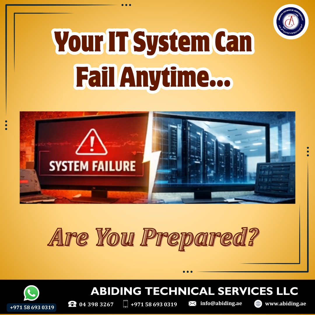 abidingtechllc's tweet image. 🚨 Your IT system can fail anytime—are you prepared? Prevent downtime, improve performance &amp;amp; stay secure with regular IT maintenance. Act early, avoid costly repairs &amp;amp; keep operations smooth.
📞 +971 58 693 0319
🌐 abiding.ae
#ITSupport #CyberSecurity #ITMaintenance