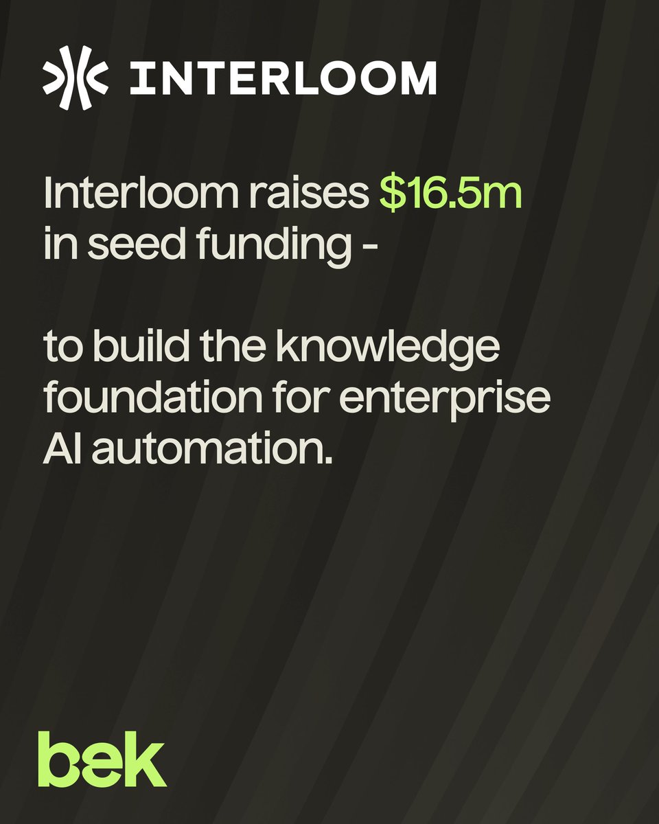 bek_vc's tweet photo. Excited to back @Interloom and their $16.5M seed round. AI is unlocking a new wave of enterprise automation. Interloom gives AI agents the operational memory they need to actually perform. The memory layer for enterprise AI is here. Read more: https://t.co/wJZcUmEqNs https://t.co/lDULE3CuHD