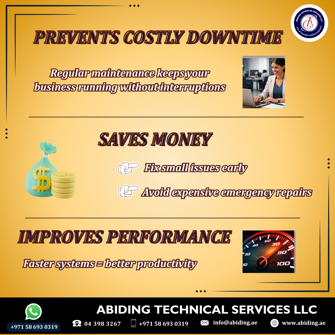 abidingtechllc's tweet image. 🚨 Your IT system can fail anytime—are you prepared? Prevent downtime, improve performance &amp;amp; stay secure with regular IT maintenance. Act early, avoid costly repairs &amp;amp; keep operations smooth.
📞 +971 58 693 0319
🌐 abiding.ae
#ITSupport #CyberSecurity #ITMaintenance