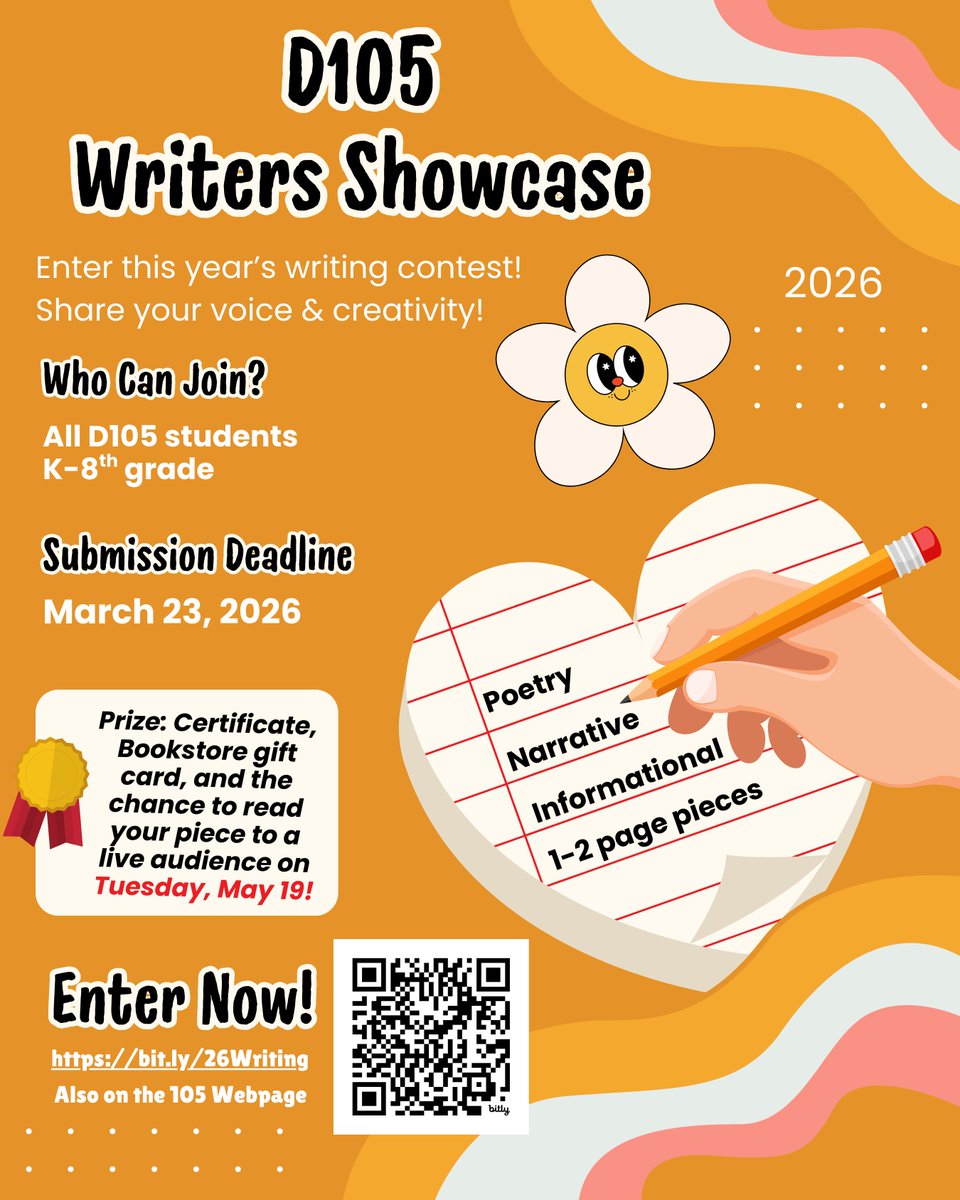 Today is the day!! Our selection committee can't wait to read your student's submission to this year's Writers Showcase! Make sure they submit their favorite piece here TODAY! docs.google.com/forms/d/e/1FAI…