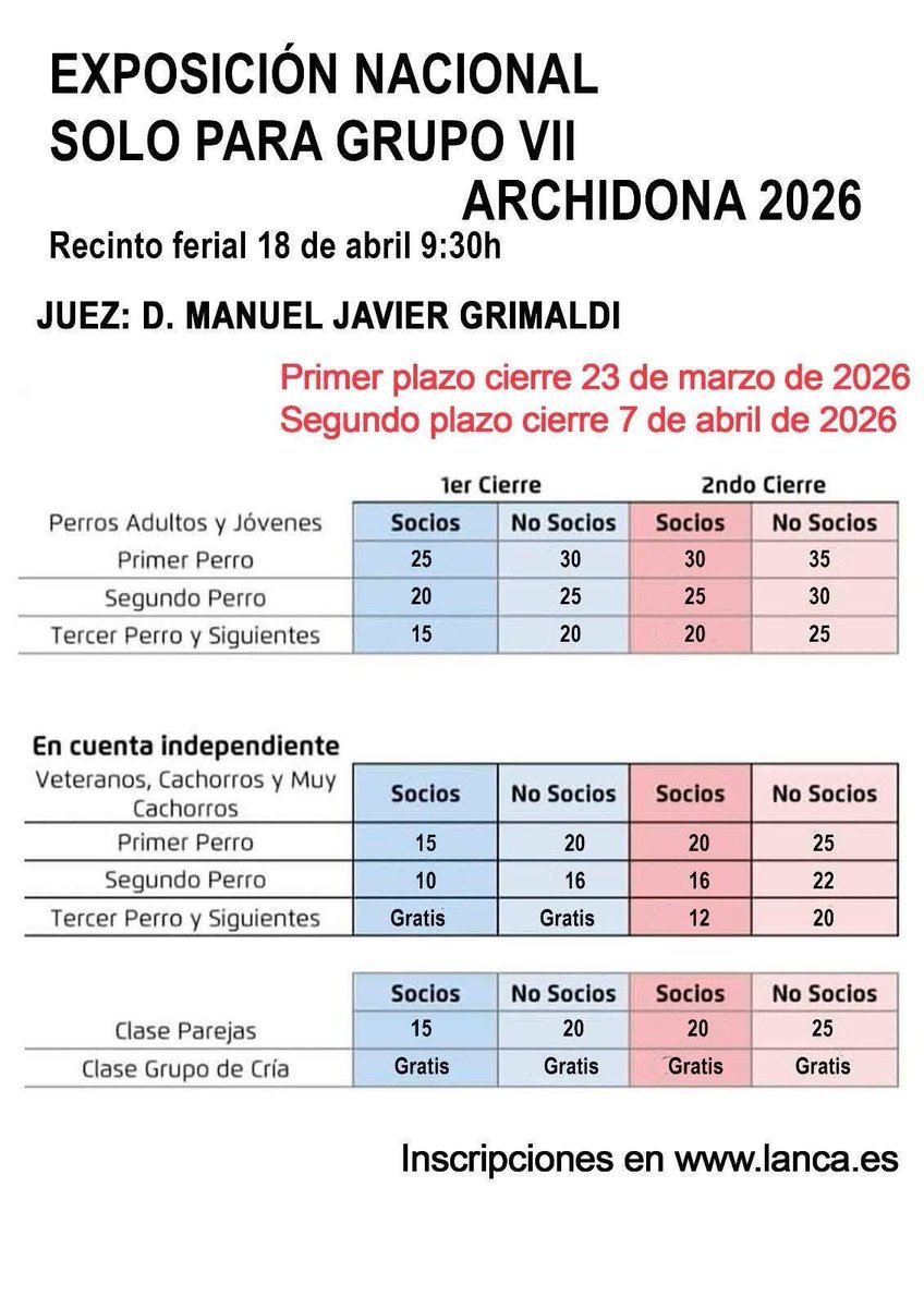 SocCaninaCSol's tweet photo. Hoy termina el primer plazo de inscripción para la Exposición Nacional de CAC sólo para Grupo VII. @AyuntArchidona @Malagaaldia1 https://t.co/eKC78wUOTI